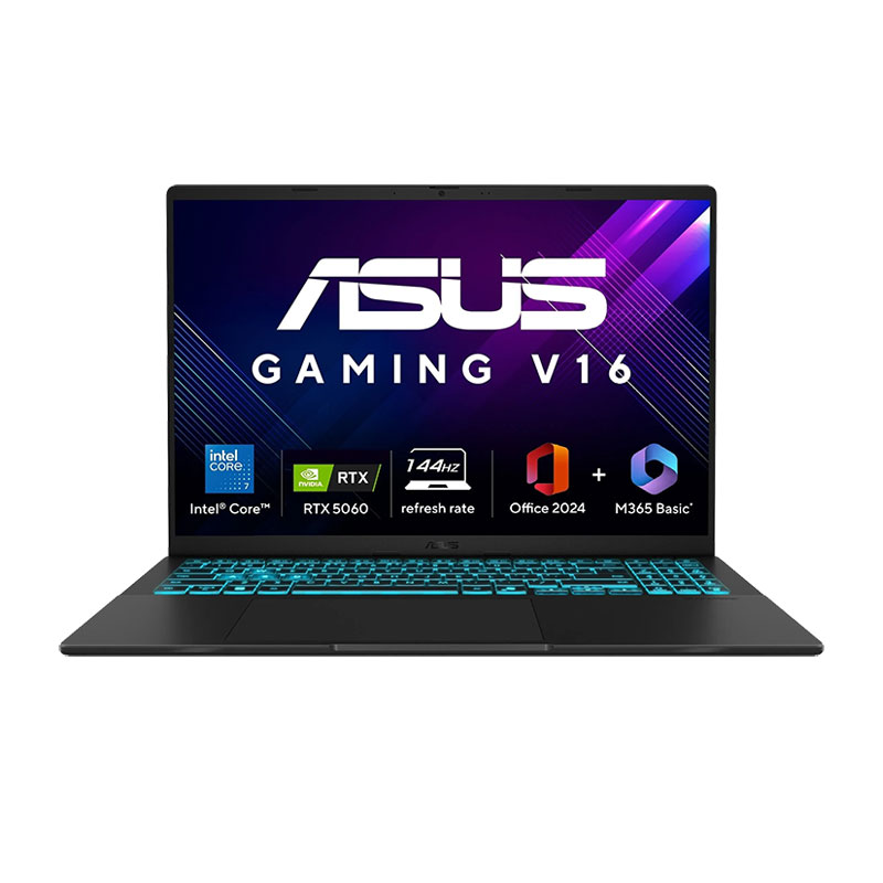 Picture of Asus Gaming V16 - Intel Core 7 240H 16" (40.64 cm) V3607VM-RP057WS Gaming Laptop (16GB/ 512GB SSD/ WUXGA Display/ 8GB GDDR7 NVIDIA GeForce RTX 5060/ Windows 11 Home/ Office Home 2024/ 1Year Warranty/ Black/ 1.95 Kg)